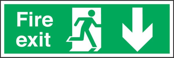 Non Photoluminescent "Fire Exit" Down Arrow Sign 150mm x 450mm