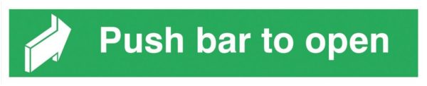 Non Photoluminescent "Push Bar to Open" Sign 75mm x 600mm