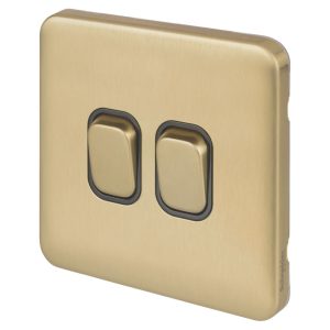 Schneider Electric Lisse Deco 10AX 2-Gang 2-Way Light Switch  Satin Brass with Black Inserts