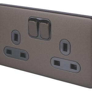 Schneider Electric Lisse Deco 13A 2-Gang DP Switched Plug Socket Mocha Bronze  with Black Inserts