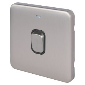 Schneider Electric Lisse Deco 20AX 1-Gang DP Control Switch Brushed Stainless Steel with LED with Black Inserts