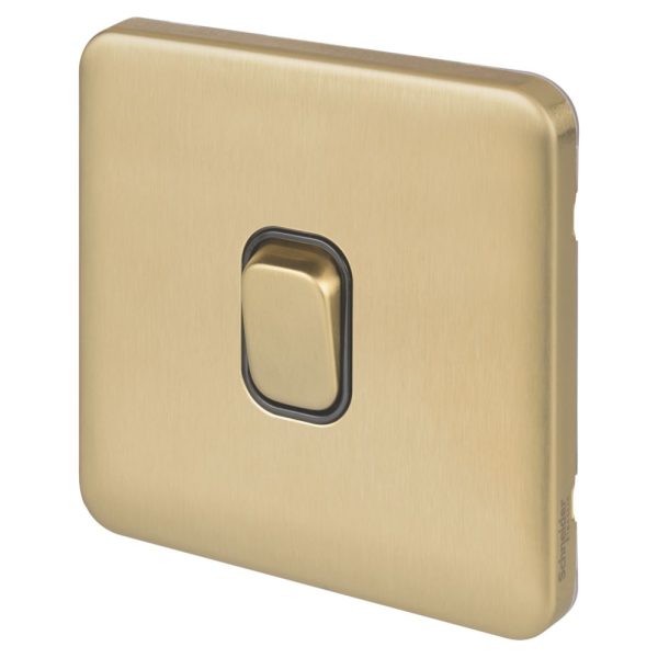 Schneider Electric Lisse Deco 20AX 1-Gang DP Control Switch Satin Brass  with Black Inserts