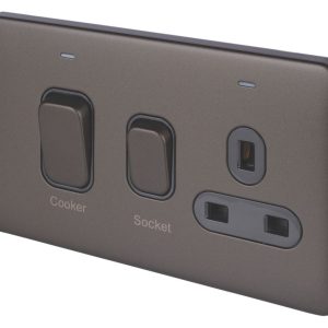 Schneider Electric Lisse Deco 45A 2-Gang DP Cooker Switch & 13A DP Switched Socket Mocha Bronze with LED with Black Inserts