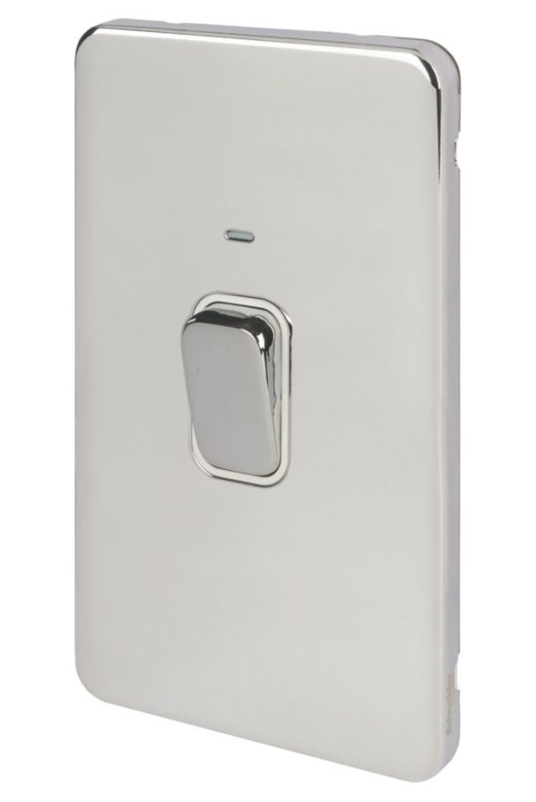Schneider Electric Lisse Deco 50A 2-Gang DP Cooker Switch Polished Chrome with LED with White Inserts