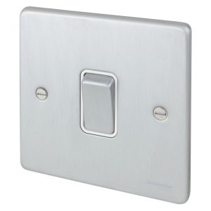Schneider Electric Ultimate Low Profile 16AX 1-Gang Intermediate Switch Brushed Chrome with White Inserts