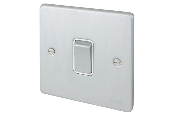 Schneider Electric Ultimate Low Profile 16AX 1-Gang Intermediate Switch Brushed Chrome with White Inserts