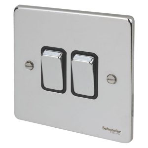 Schneider Electric Ultimate Low Profile 16AX 2-Gang 2-Way Light Switch  Polished Chrome with Black Inserts