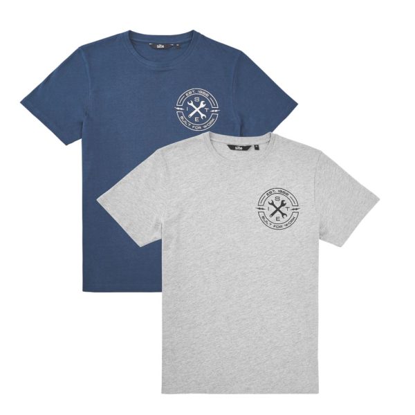 Site Buckthorn Short Sleeve T-Shirt Navy / Grey Medium 22" Chest 2 Pack