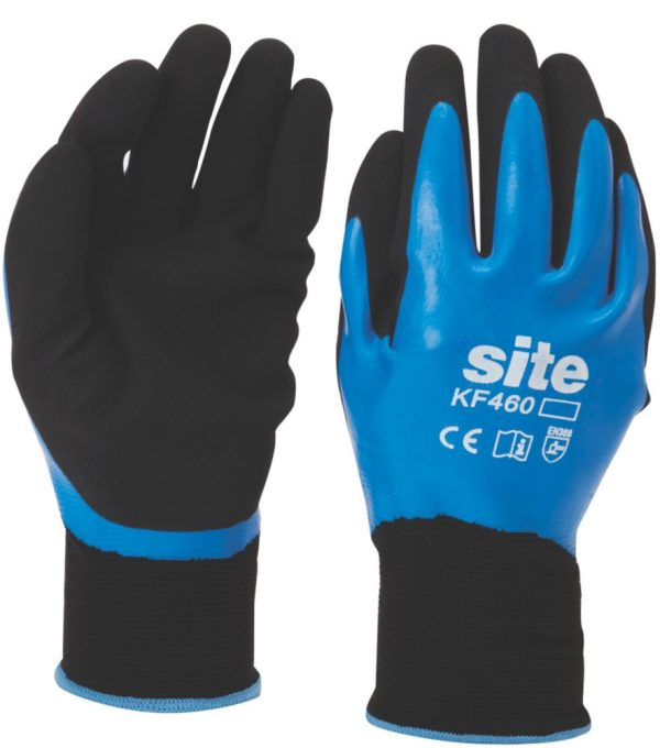 Site  Fully-Coated Latex Grip Gloves Blue / Black Large