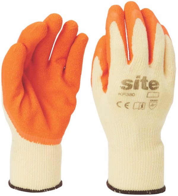 Site  Latex Builders Gloves Orange/Yellow Large