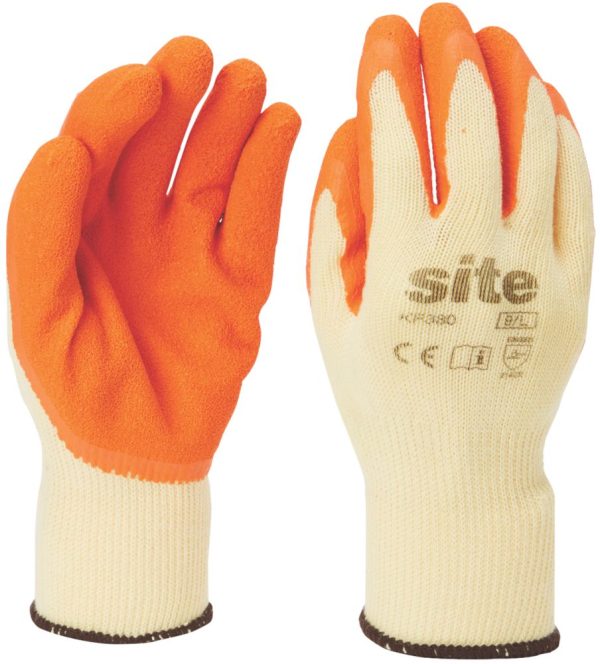Site  Latex Builders Gloves Orange/Yellow Medium