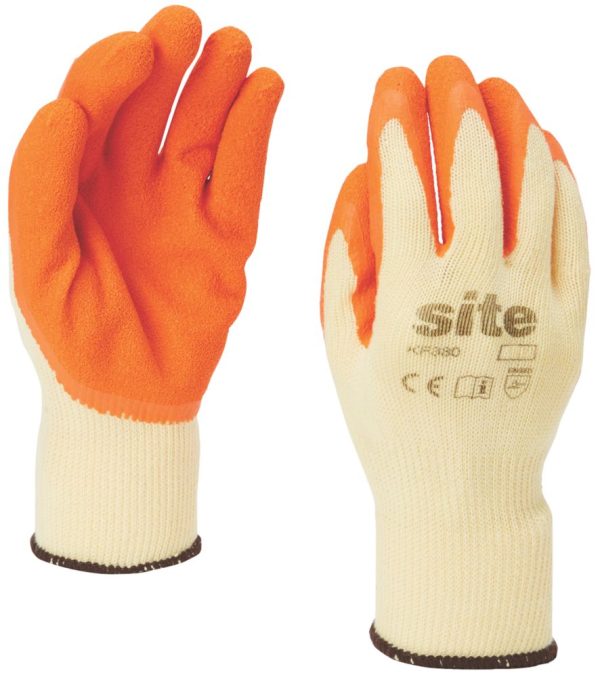 Site  Latex Builders Gloves Orange/Yellow Small