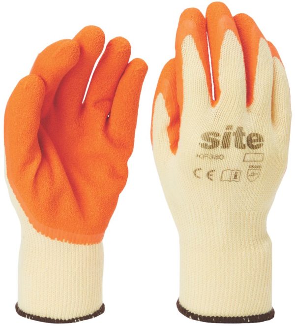 Site  Latex Builders Gloves Orange/Yellow X Large