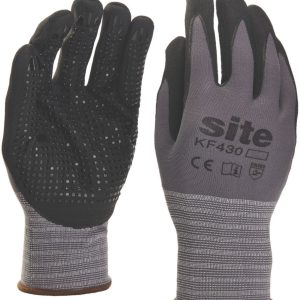 Site  Micro Dot Nitrile Foam Gloves Grey/Black Large