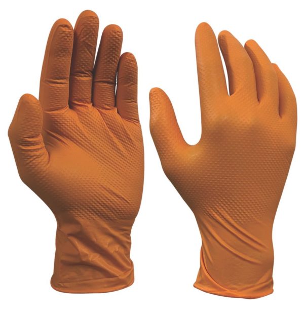 Site  Nitrile Powder-Free Disposable Grip Gloves Orange Medium 50 Pack