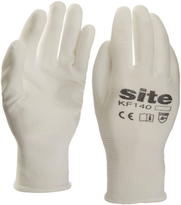 Site  PU Palm Dip Gloves White Large