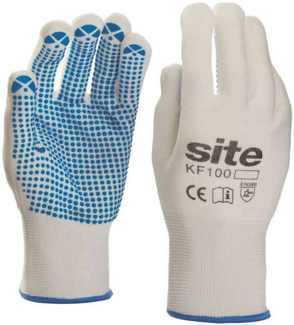 Site  PVC Dot Gripper Gloves White Large