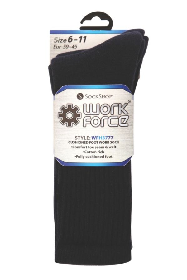 SockShop  Cushioned Foot Work Socks Black 6-11 2 Pairs