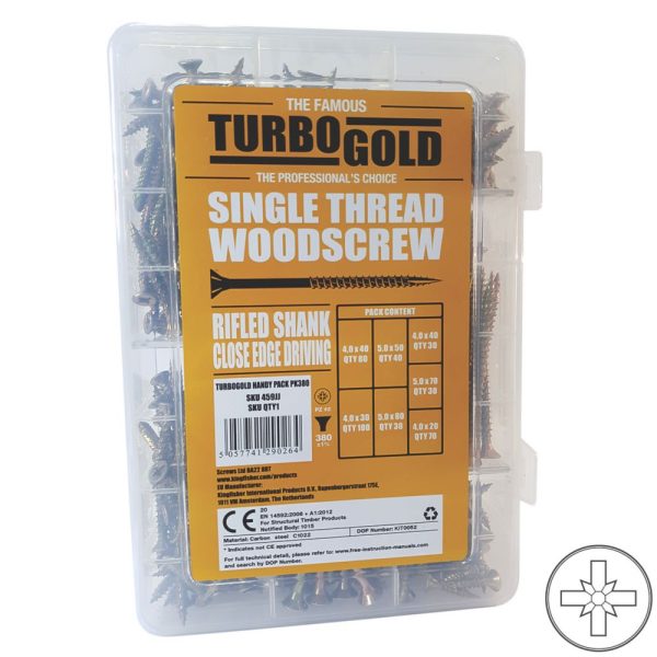 TurboGold  PZ Double-Countersunk Woodscrew Handy Pack 380 Pieces