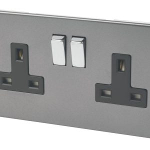 Varilight  13AX 2-Gang DP Switched Plug Socket Slate Grey  with Black Inserts